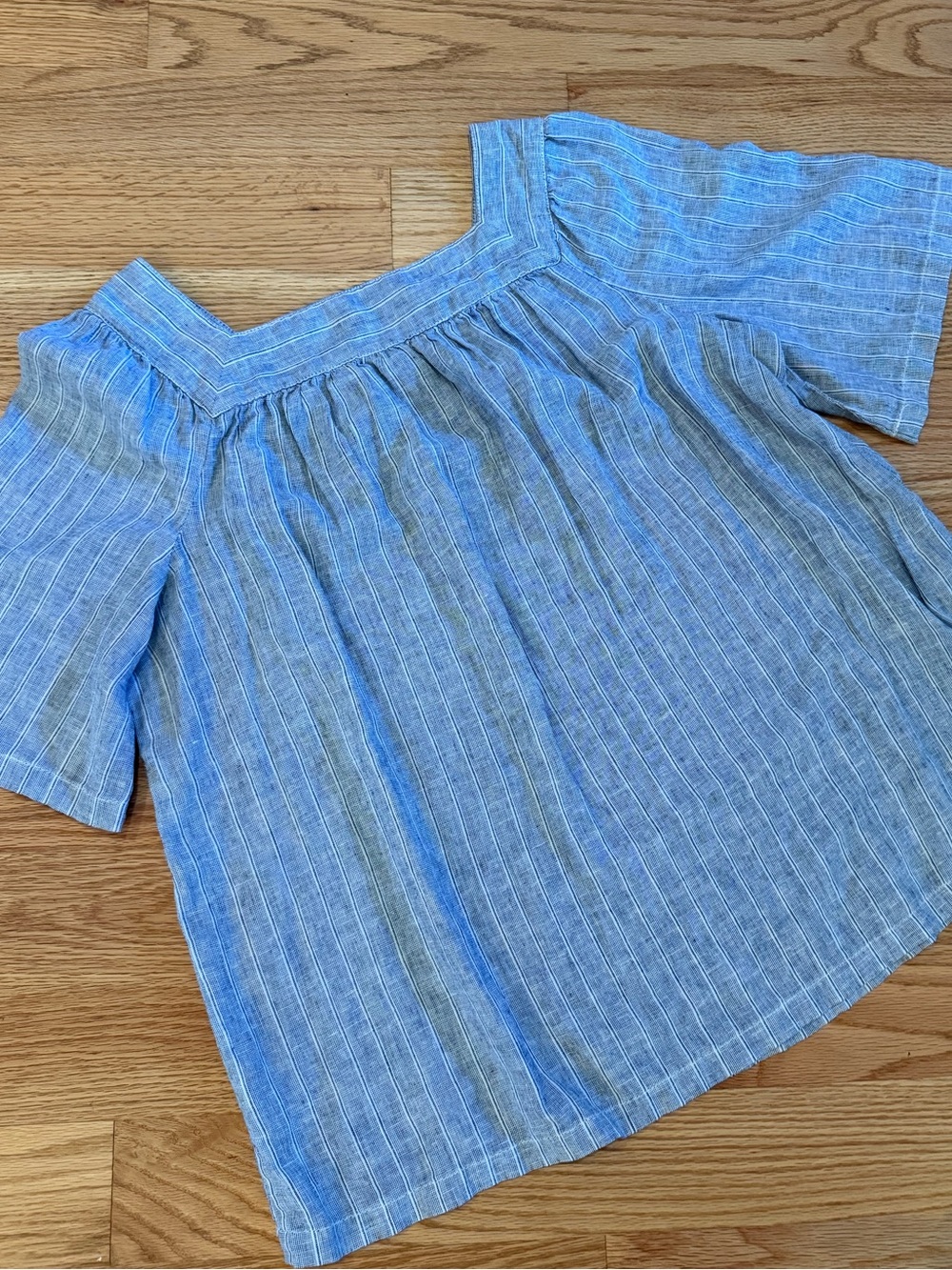 Light Blue Striped Square-Neck Blouse